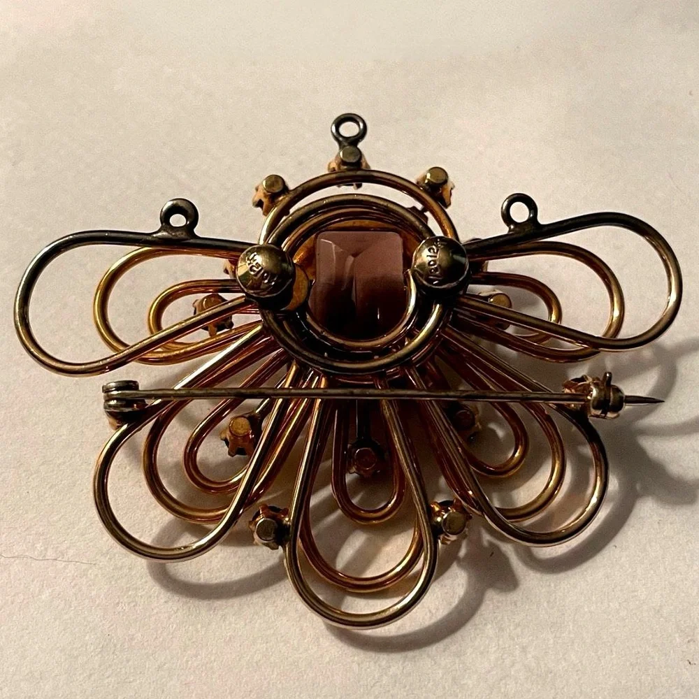 1920s Art Deco Gold Filled Brooch Pendant – Amethyst-Colored Stone – Estate Find - Picture 7 of 17